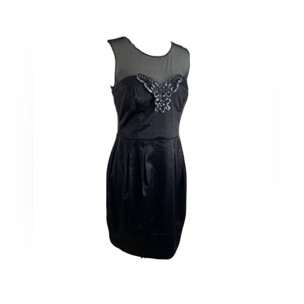 Bisou Bisou Michele Bohbot Black Mini Bodycon Semi Sheer Butterfly Sequins Sz 14
